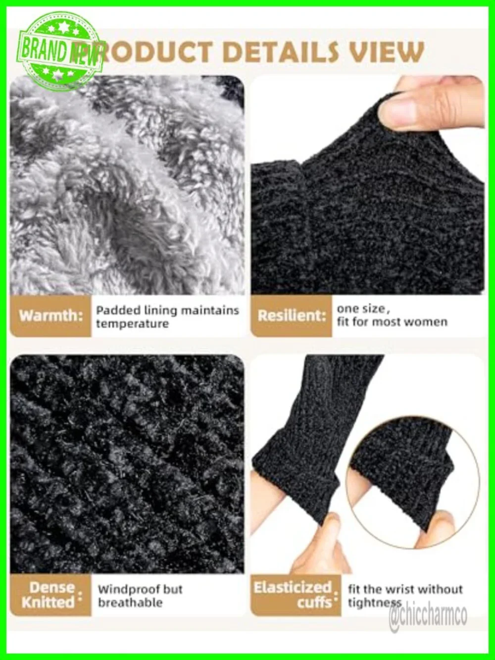 Women's Winter Gloves Fleece Lined Chenille Touchscreen Knit Gloves